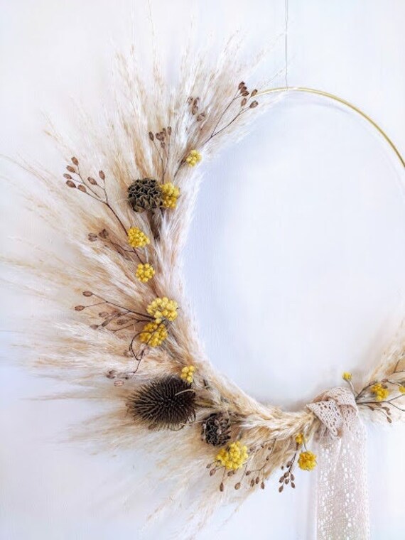 Couronne de Fleurs Séchées - Couronne Murale Modèle Isabelle 37 cm