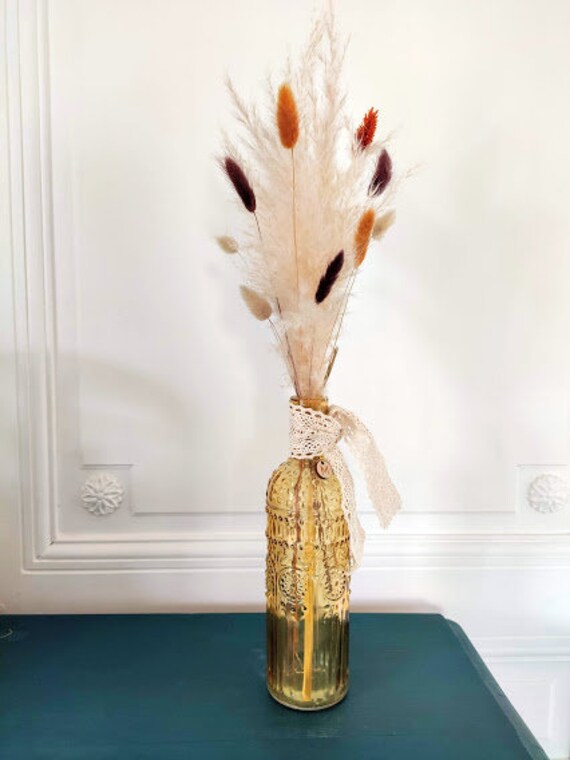 Vase et Bouquet de Fleurs Séchées Seville - Bouteille Fleurie