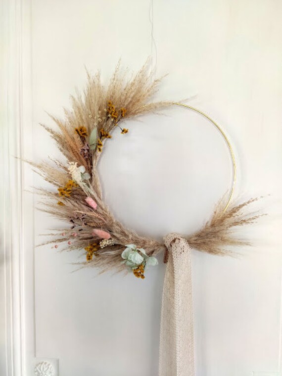 Couronne de Fleurs Séchées - Couronne Murale Modèle Lou -