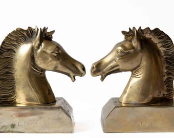 Vintage Brass Horse head Bookends  Solid Brass