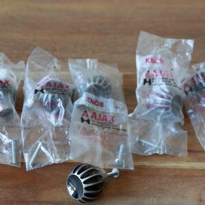 Ajax Cabinet Knobs: Black Gloss, Satin Nickel Sunburst Design (Set of 6)