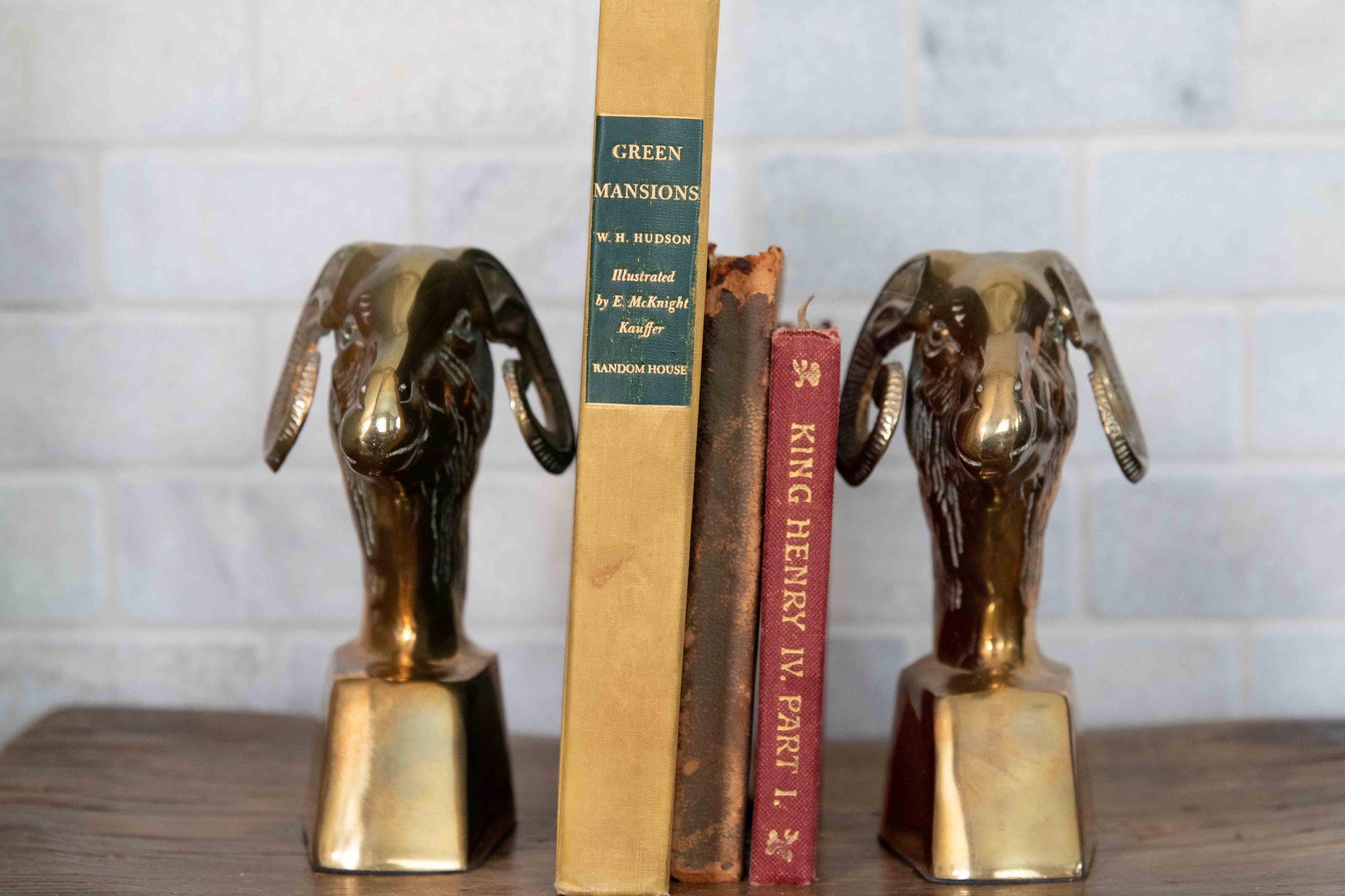 Mid Century Modern Solid Brass Ram Head Bookends Zodiac Aries, Big Horn ...