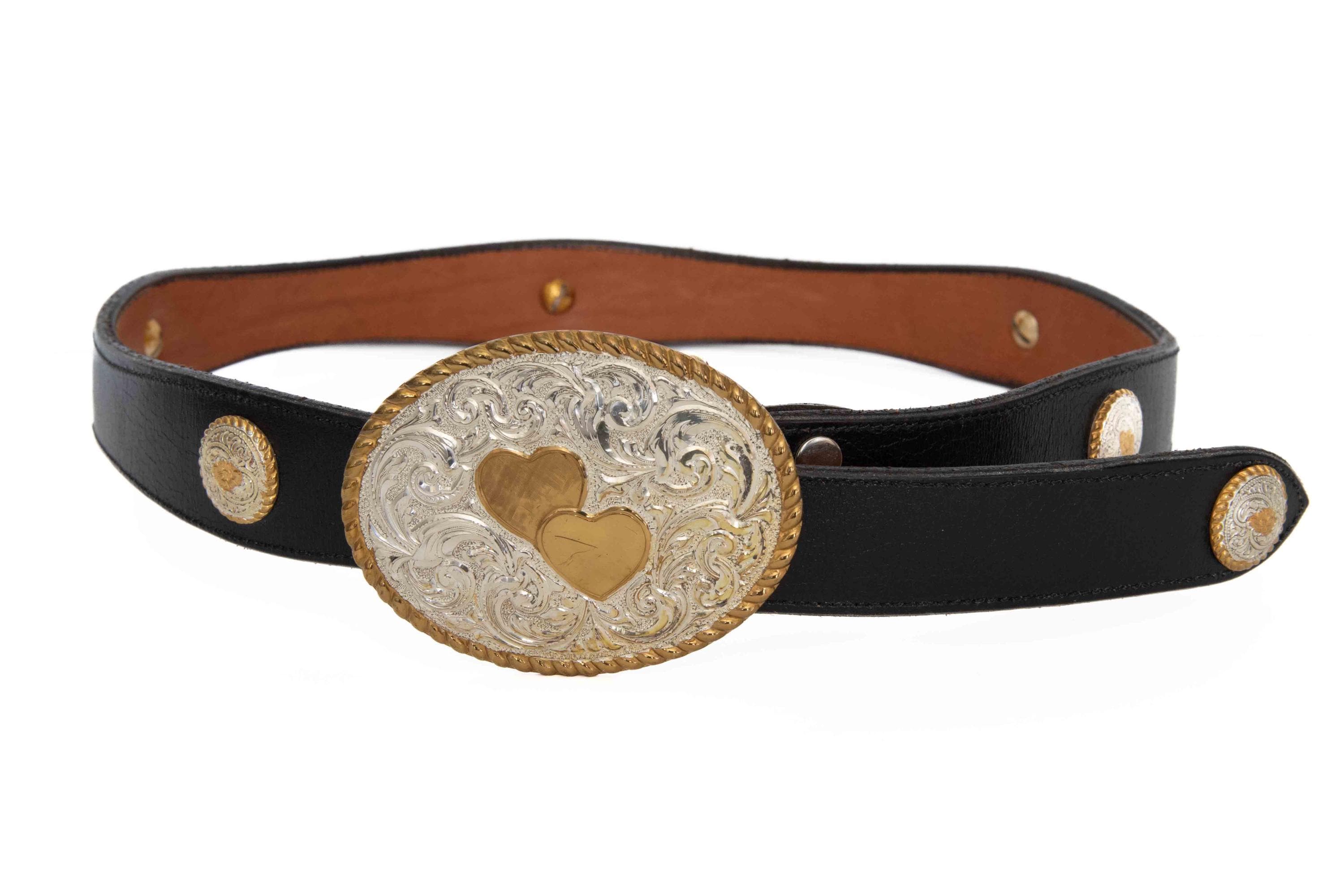 Vintage Crumrine Silver Plated Belt Buckle, Gold Hearts  display picture 1