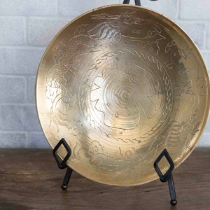 Vintage Solid Brass Bowl Stamped China Engraved Dragons, bell
