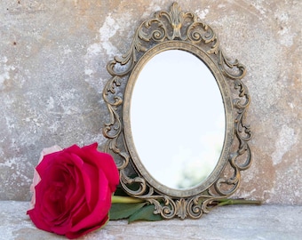 Vintage Oval Gold Gilt Mirror Frame - Made in Italy - 1970s
