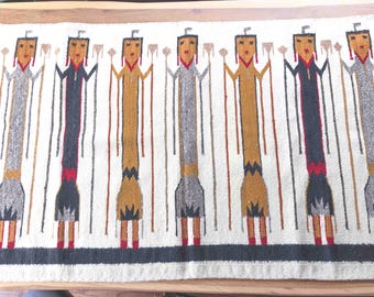 Vintage Wool Navajo Yei Rug Handmade Hand-Knotted