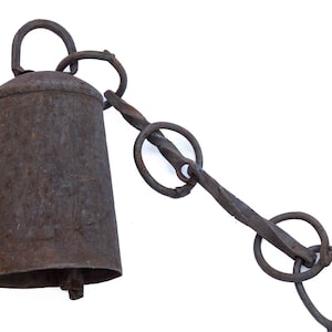 Antique Rusty Iron Cow Bell with Horse Bit Hanger