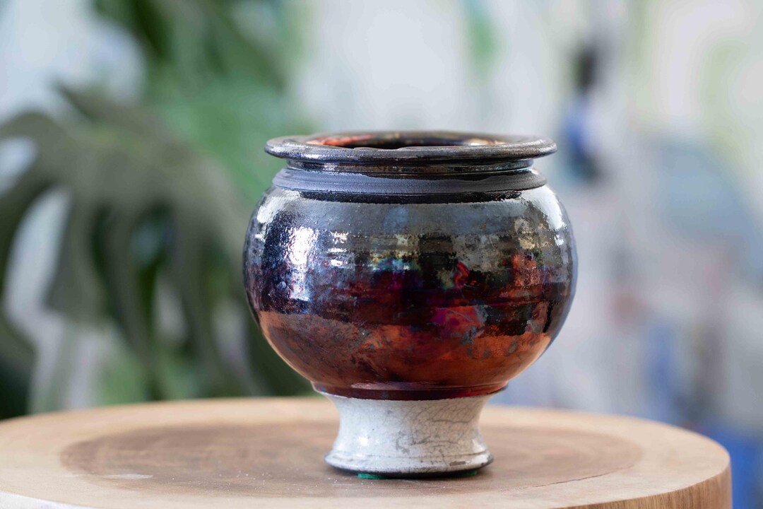 Vintage Raku Pottery Iridescent 5.5" Vase - Etsy
