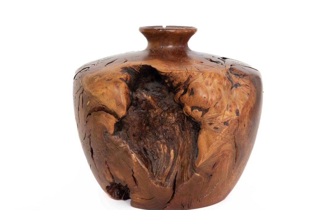 Vintage Burl Wood Carved Vase Etsy