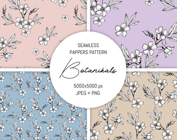 Download Line Flowers Digital Paper Graphic Pattern Hand Drawn Fine Etsy
