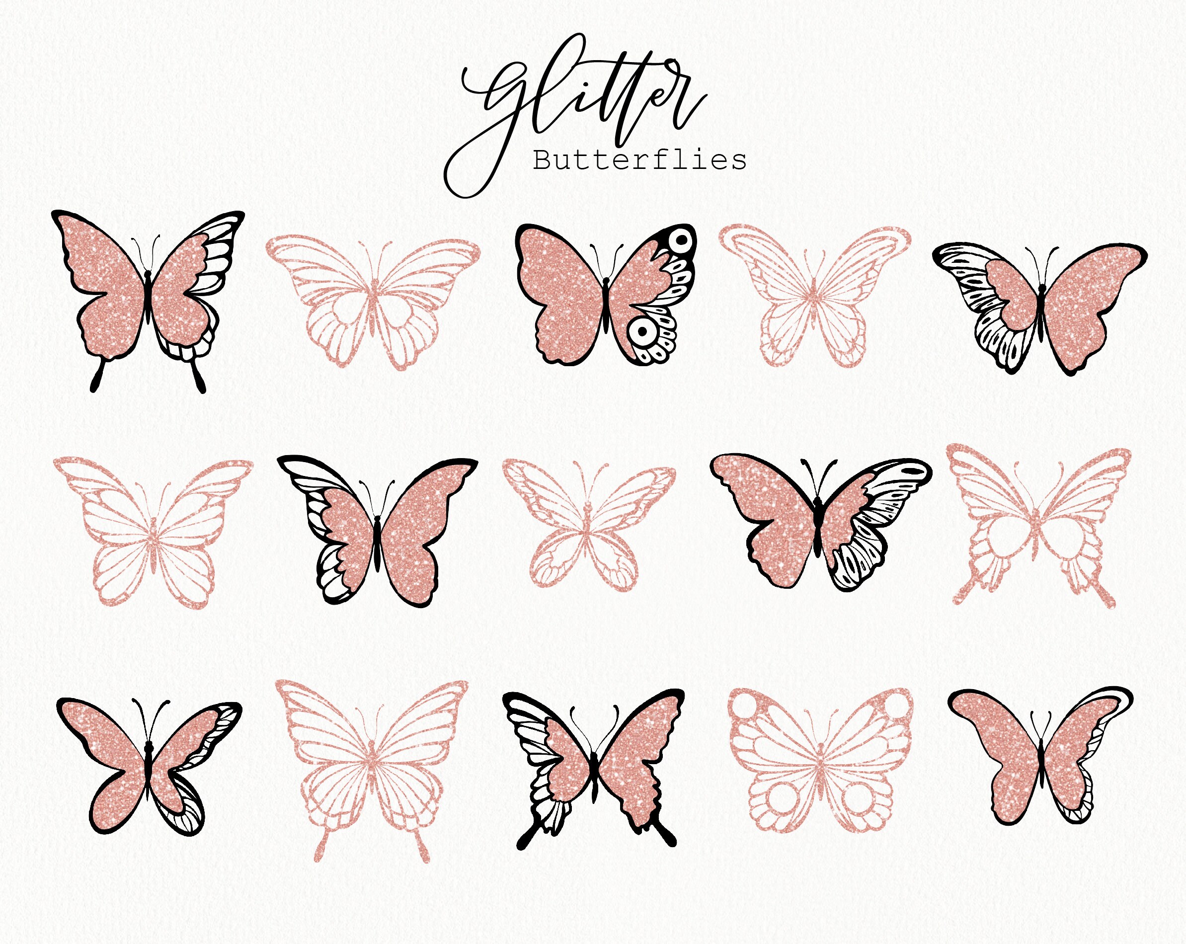Glitter Butterfly Clipart Pastel Pink Clipart Glitter | Etsy