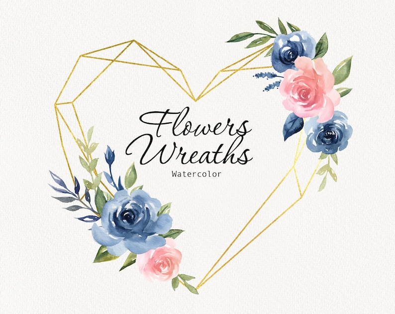 Watercolor Boho Flower Heart Wreath Clipart flowers and | Etsy