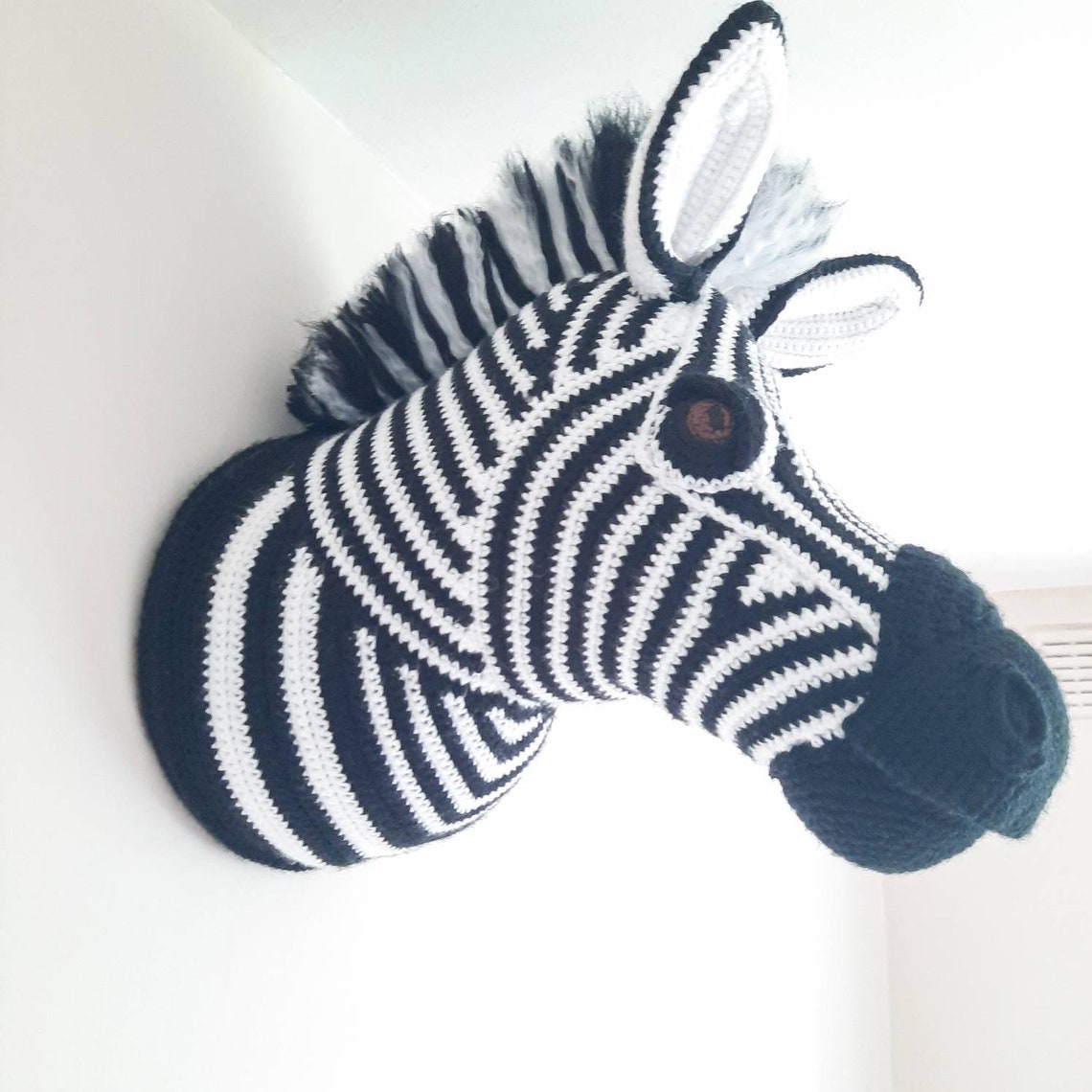 Zebra crochet animal head wall hanging faux taxidermy Etsy