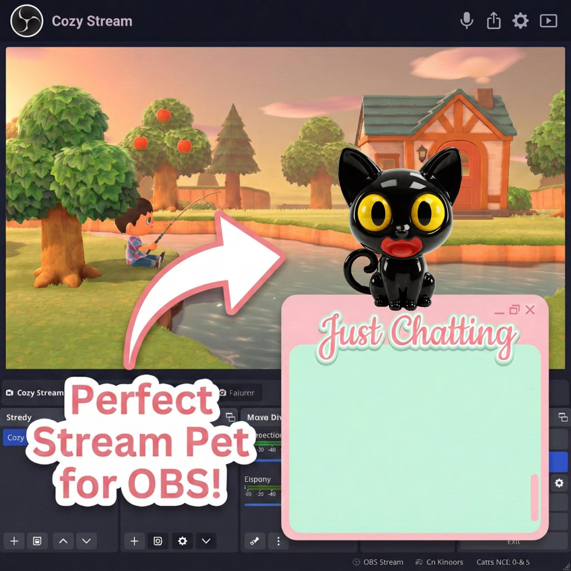 3D Glossy Black Cat Streamer Bundle, Kawaii Pngtuber Emotes OBS Alerts ...