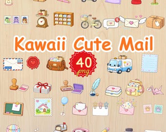 Kawaii Mail Clipart, Happy Mail PNG, Digital Planner Stickers (Instant Download)
