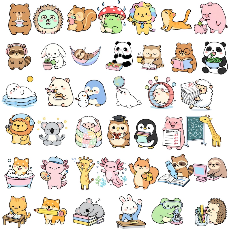 Cozy Study Animal PNG Clipart, Kawaii Self Care Transparent PNG for ...