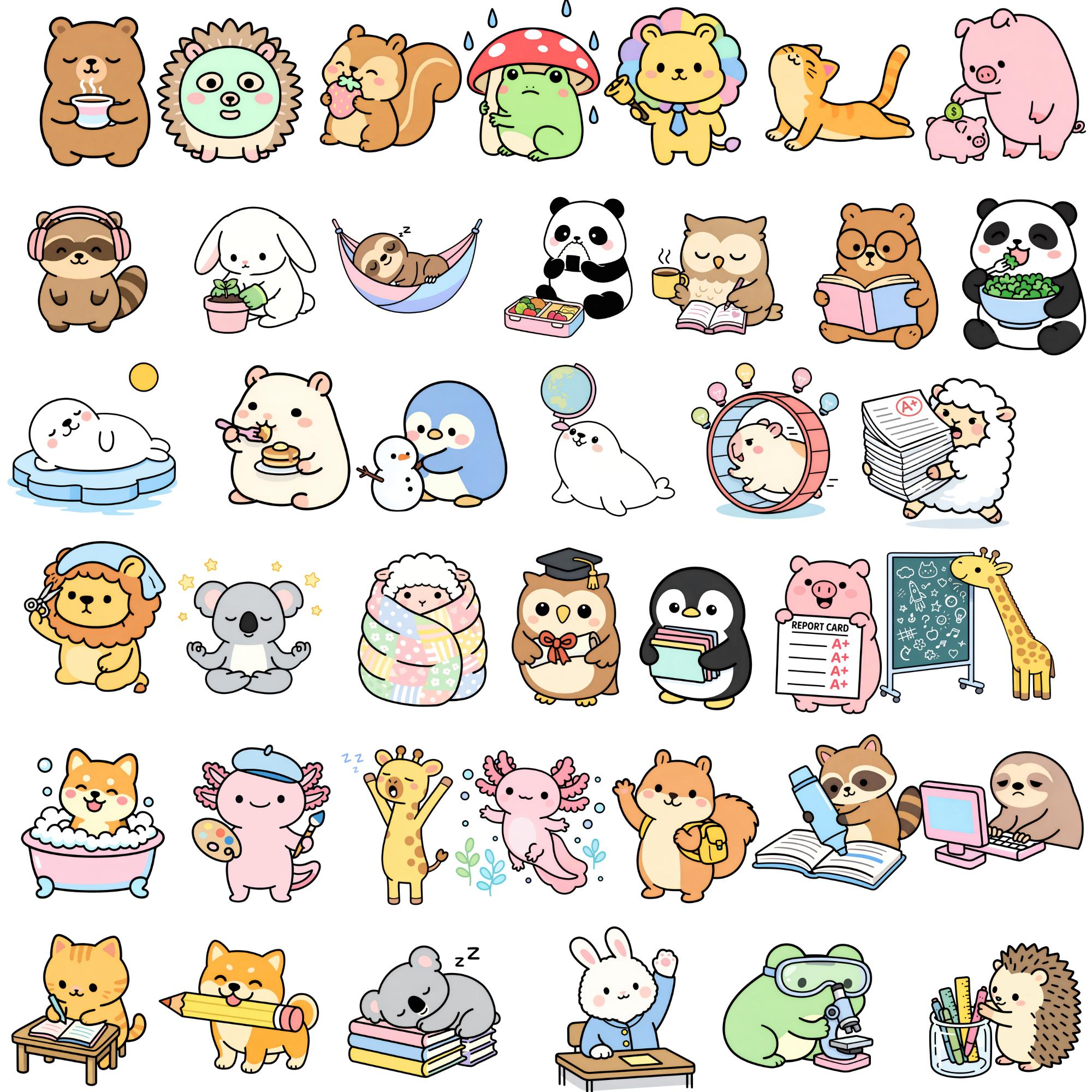 Cozy Study Animal PNG Clipart, Kawaii Self Care Transparent PNG for ...