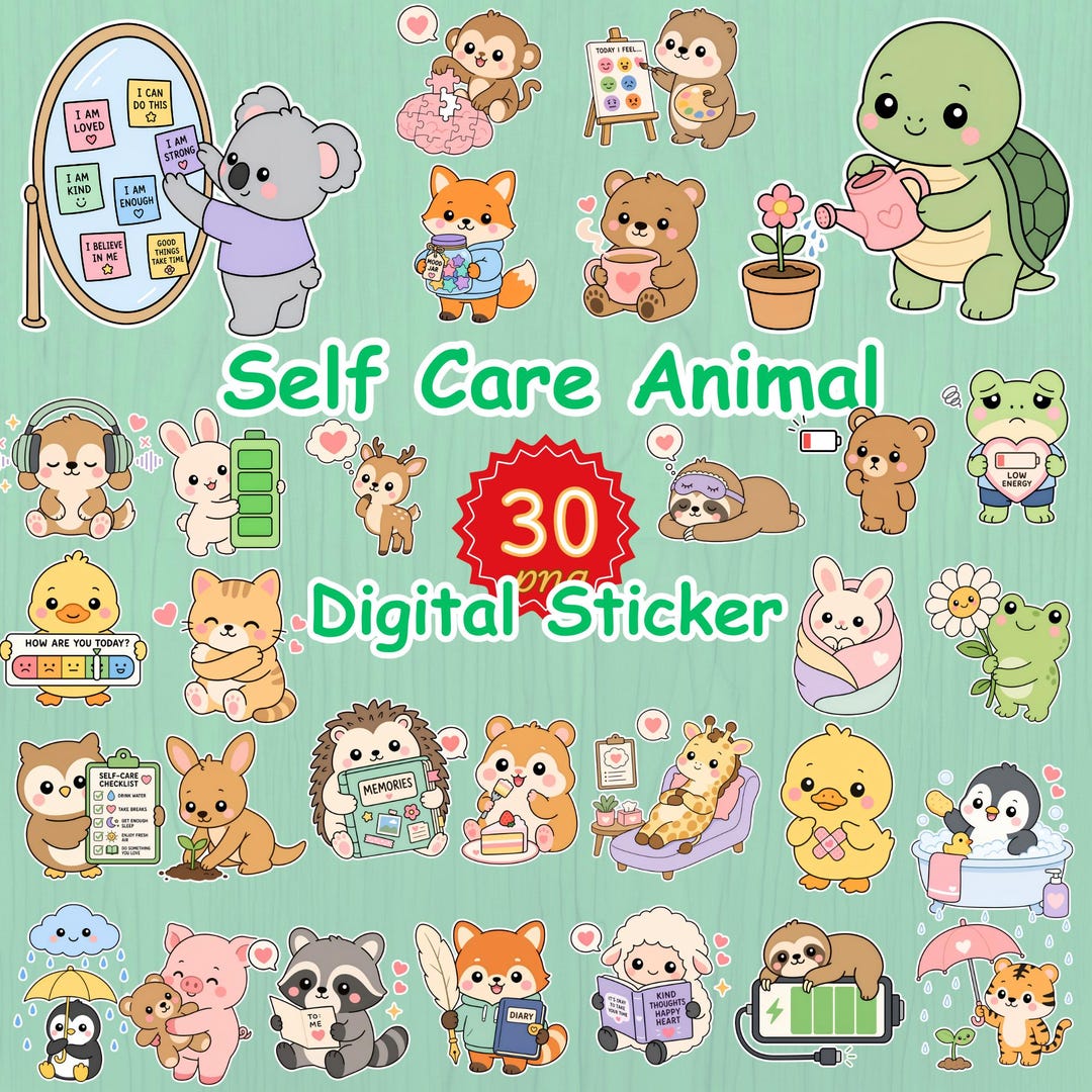 Kawaii Self Care Animal Sticker Sheet Mood Tracker Digital Download - Etsy