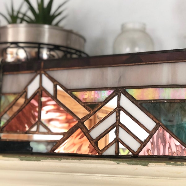 Stained Glass Mountain Art | Geometric Glass Art | Glass Mirror Wall Art | Boho Decor | Mantel Art | Living Room Art | Modern Stained Glass