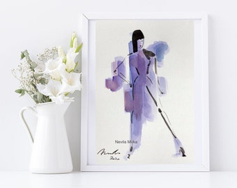 Original fashion painting, Fashion iilustration, Wall art decor, Watercolor painting, college dorm decor, college graduation gift for her