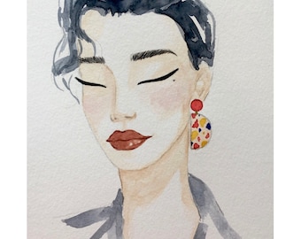 Original Woman Portrait, Watercolor Fashion Illustration, Beauty Wall Art