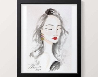 Original Woman portrait, Portrait painting, Wall art decor, Watercolor Portrait, Fashion illustration, Fashion wall art, Beauty Wall Decor