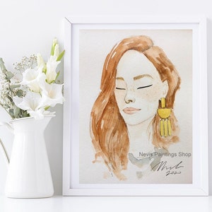 Original Woman portrait, Portrait painting, Home decor wall art, Watercolor wall art, college dorm decor gift for her, watercolor portrait