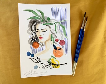 Original Woman Watercolor Portrait Painting, Fashion Wall Art