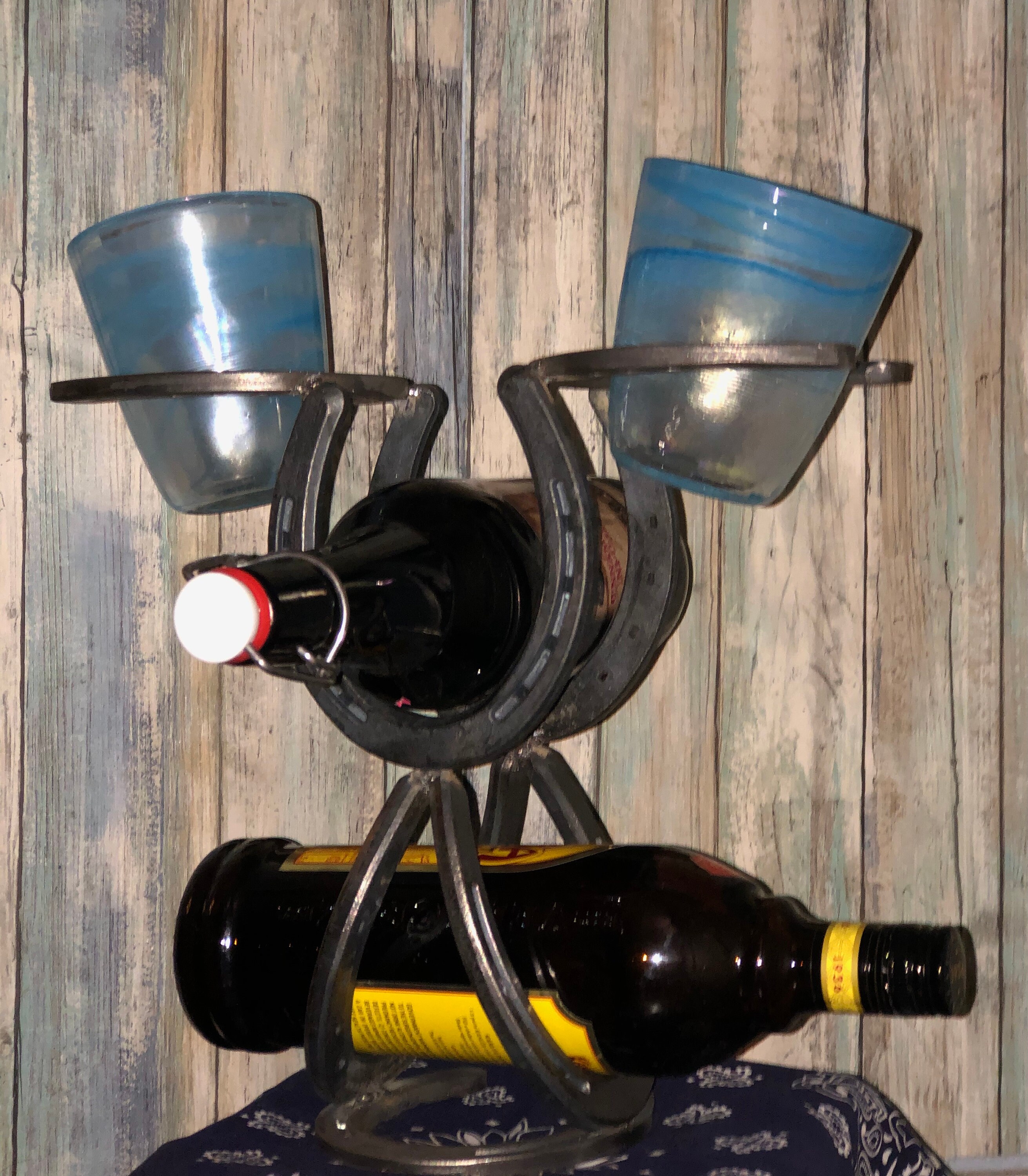 Bottle/Wine rack made with steel horseshoes Etsy