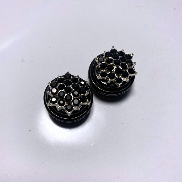 Acrylic Gauge Plug Earrings Black Rhinestone Wedding Prom Formal Elegant Goth Gothic 8mm 10mm 12mm 14mm 16mm 0g 00g 1/2" 9/16" 5/8"