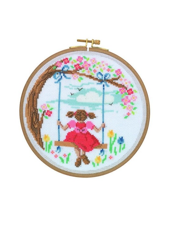 Vintage Tea Cups 18.5 cm Tuva Cross Stitch Kit with Wooden Hoop 7/'/'