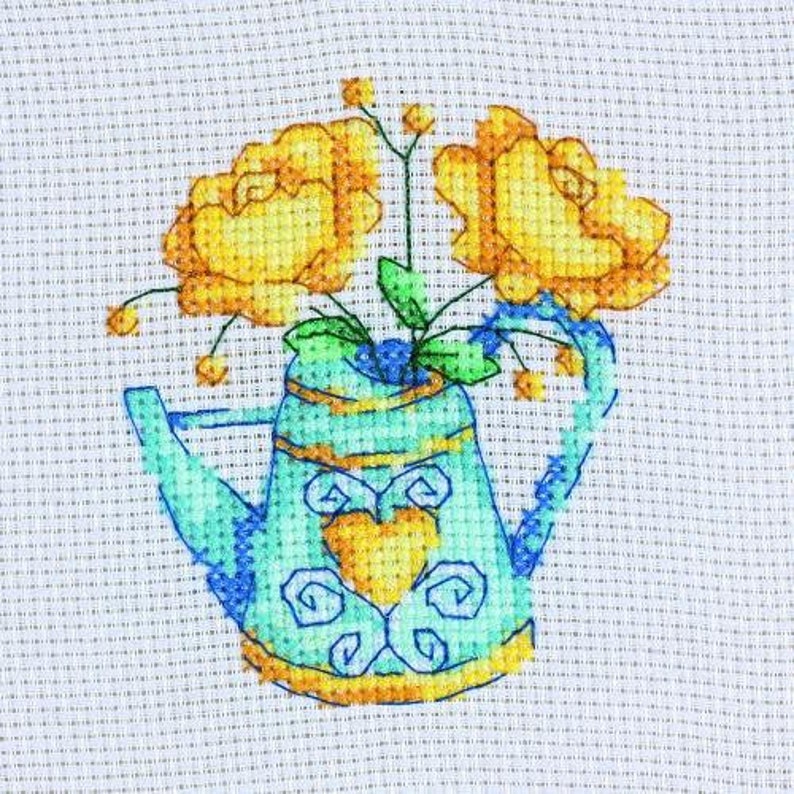 My Cross Stitch Cross Stitch Mini Kit Flowers With Teapot Etsy