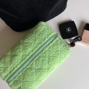 Make Up Bag/ Terry Quilted Fabric Cosmetic Bag/ Toiletry Travel Pouch/ Travel Bag/ Puffy Makeup Bag/ Handmade/ Multifunction Zipper Bag