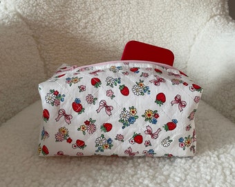 Make Up Bag/ Terry Quilted Fabric Cosmetic Bag/ Toiletry Travel Pouch/ Travel Bag/ Puffy Makeup Bag/ Handmade/ Multifunction Zipper Bag