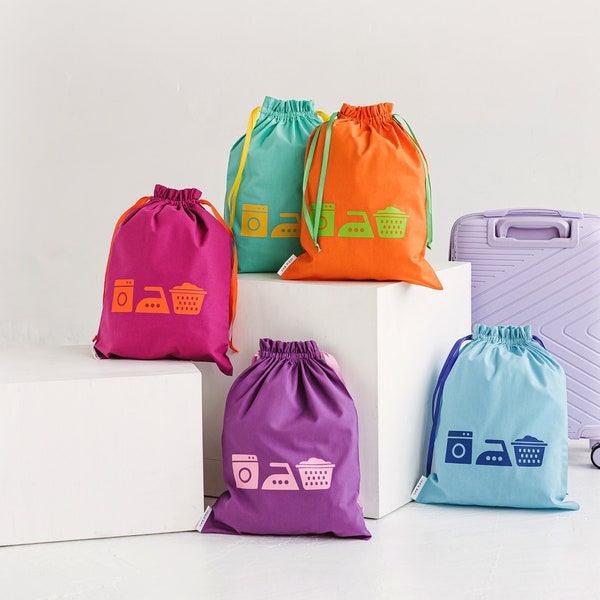 Sac à linge en coton/ grand sac à linge coloré/ sac en coton/ sac de rangement surdimensionné/ sac à vêtements avec cordon de serrage/ grand sac à vêtements/ fourre-tout à linge