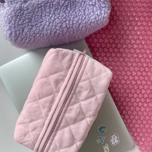 Make-up tas/badstof gewatteerde stof cosmetische tas/toilettas reisetui/reistas/gezwollen make-up tas/handgemaakt/multifunctionele rits tas