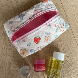 Make Up Bag/ Terry Quilted Fabric Cosmetic Bag/ Toiletry Travel Pouch/ Travel Bag/ Puffy Makeup Bag/ Handmade/ Multifunction Zipper Bag