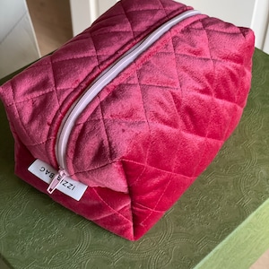 Make Up Bag/ Terry Quilted Fabric Cosmetic Bag/ Toiletry Travel Pouch/ Travel Bag/ Puffy Makeup Bag/ Handmade/ Multifunction Zipper Bag