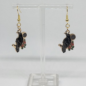 Floral Raven Moon Earrings