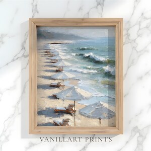 Endless Beach Umbrellas Wall Art, Summer Seaside Print, Vintage Beachscape Artwork #107 (Digital Download)