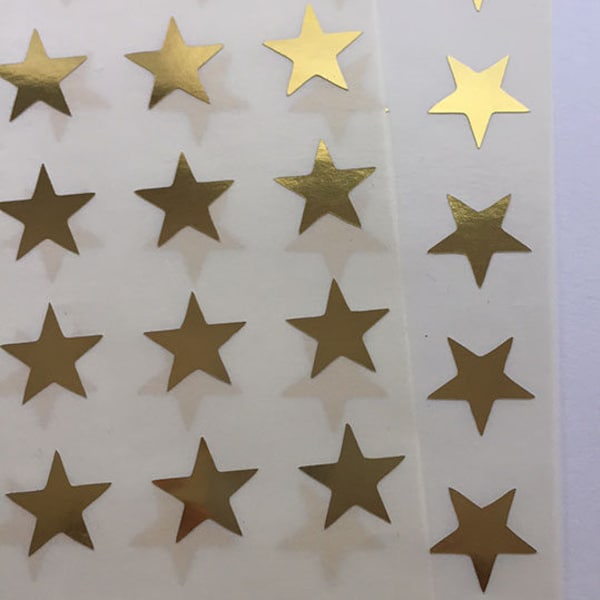 Gold Foil Stars 108 Pieces for 3/4 inch 70 pieces for 1 inch 30 pieces for 1 1/2, Larger Sizes up to 8"