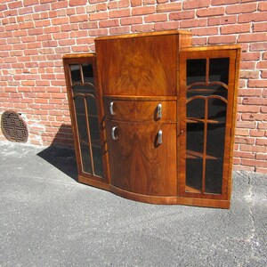 Unusual English Art Deco side by Side Desk Bookcase China Cabinet with Hidden Chair 1920s image 3