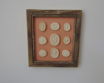 Framed Intaglios in Reclaimed Wood Antique Frame.