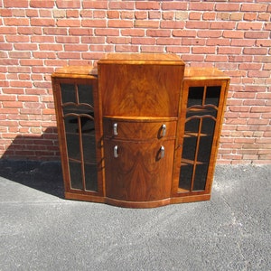 Unusual English Art Deco side by Side Desk Bookcase China Cabinet with Hidden Chair 1920s image 1