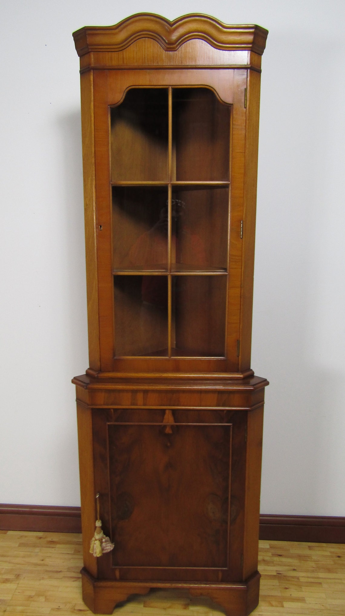 Vintage English Georgian Yew Wood Small Corner China Cabinet | Etsy