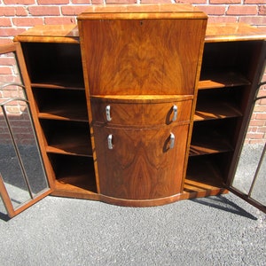 Unusual English Art Deco side by Side Desk Bookcase China Cabinet with Hidden Chair 1920s image 7