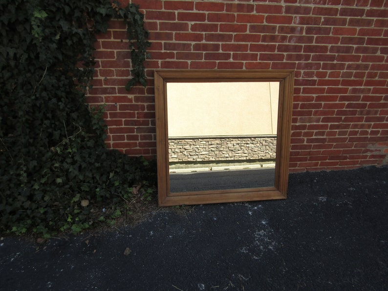 English Antique Reclaimed Yellow Pine Wall Mirror 1880s Wood image 2