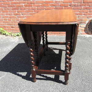 Antique Oak Table, Barley Twist Drop Leaf Gateleg Table, Scotland 1920 image 1