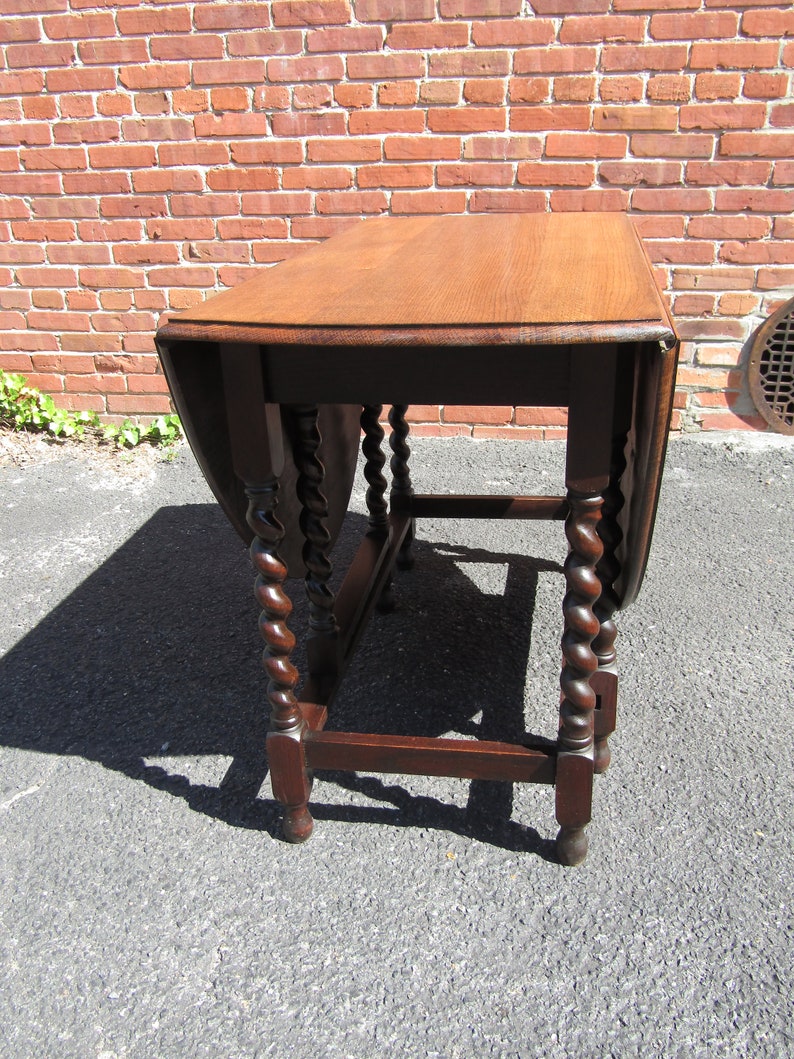 Antique Oak Table, Barley Twist Drop Leaf Gateleg Table, Scotland 1920 image 1