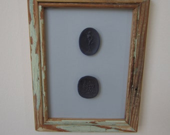 Framed Intaglios in Reclaimed Wood Antique Frame.